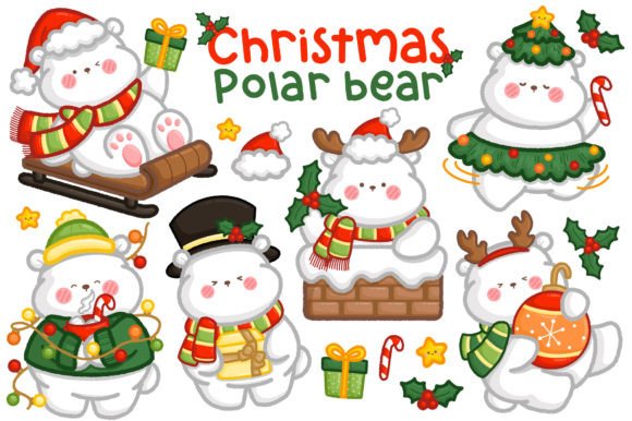Hand Drawn Christmas Polar Bear Clipart Gráfico Ilustraciones Imprimibles Por Inkley Studio