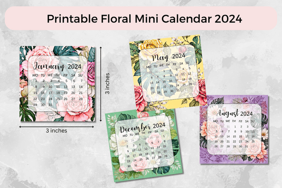 Mini Calendar 2024 | Printable Mini Cale Graphic Illustrations By Merilove Digital