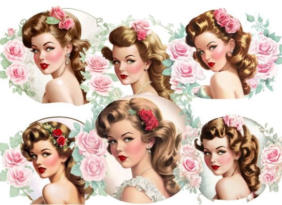 Vintage Pinup Girl Clipart Graphic Illustrations By HanneaArt