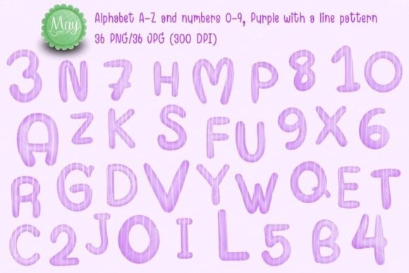 Alphabet a-Z and Numbers 0-9 Purple Gráfico Ilustraciones Imprimibles Por maypanalug