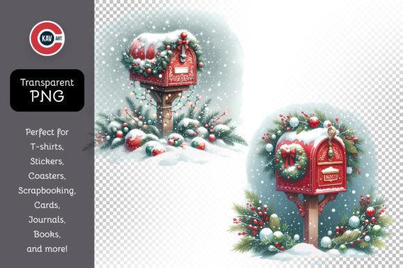 Festive Holiday Mailbox in Winter Snow Graphic AI Transparent PNGs By c.kav.art