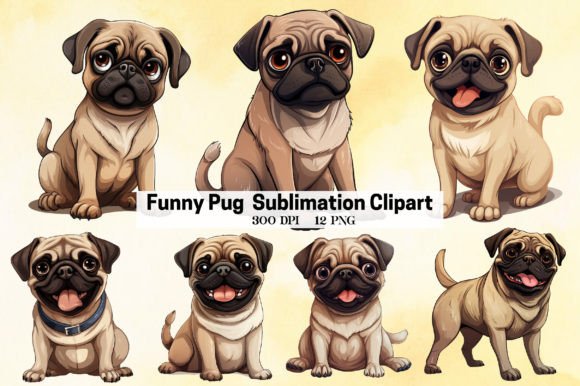 Funny Pug Dog Sublimation Clipart Gráfico Ilustraciones Imprimibles Por MAMA