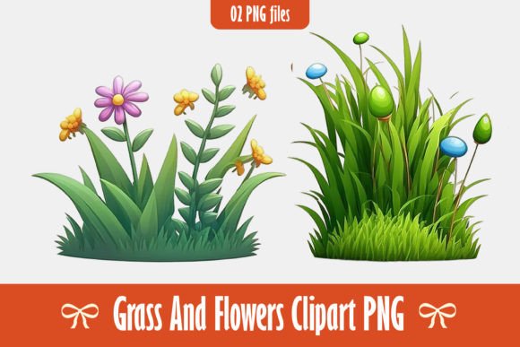 Grass and Flowers Clipart Png Graphic AI Transparent PNGs By PKDesign