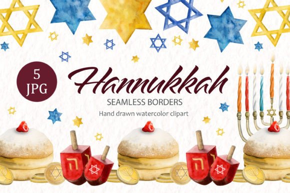Hanukkah Seamless Borders Jewish Clipart Grafik Druckbare Illustrationen Von Elena Malgina Clipart