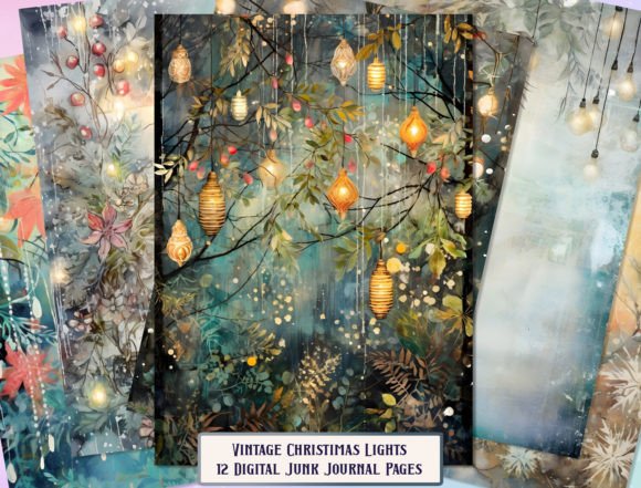 Junk Journal Page Christmas Lights Graphic AI Illustrations By Rikkya