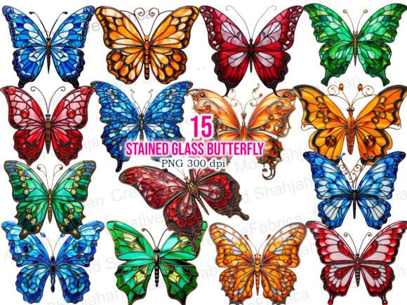 Stained Glass Butterfly Clipart, Fantasy Grafik Druckbare Illustrationen Von Md Shahjahan