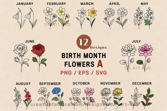 Birth Month Flower Vector Graphic Crafts By OK Art Hub