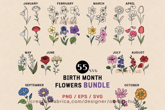 Birth Month Flower Vector-Bundle Grafik Plotterdateien Von OK Art Hub