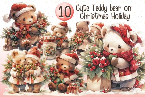 Cute Teddy Bear Vintage on Christmas Grafica Illustrazioni AI Di VeloonaP