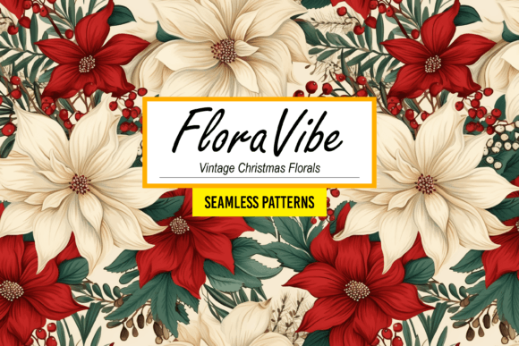 FloraVibe: Vintage Christmas Florals Art Graphic Patterns By Canvas Elegance