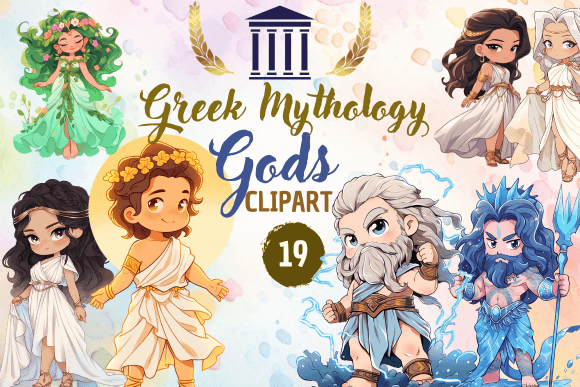 Greek Mythology, Gods & Goddesses Clipart Grafica Illustrazioni Stampabili Di Sahad Stavros Studio