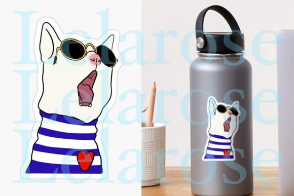 Screaming White Cat with Sunglasses Png Graphic Illustrations By lelarose