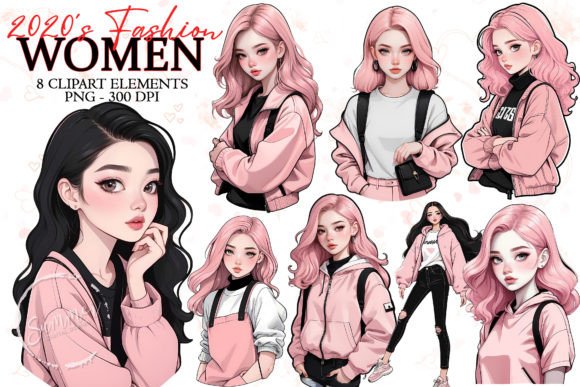 2020s Women Pastel Pink Fashion Stickers Graphic Illustrations By Summer Digital Design