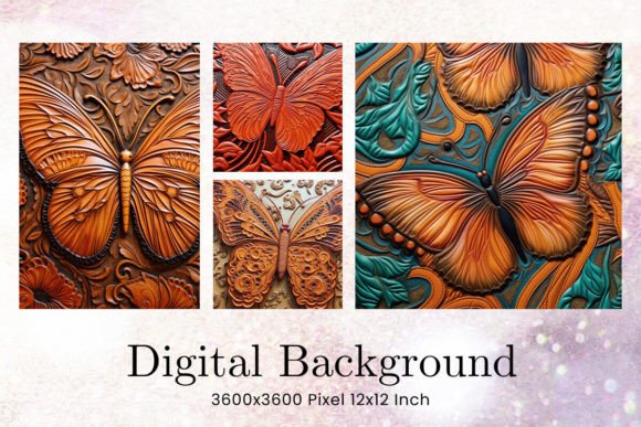 3D Butterfly Tooled Leather Background Gráfico Planos de Fundo Por sistadesign29