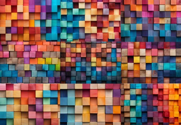 Colorful Wooden Blocks Aligned Grafika Wygenerowane przez AI Przez Design Station