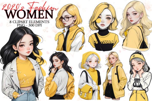 Women Pastel Yellow Fashion Stickers Graphic Illustrations By Summer Digital Design