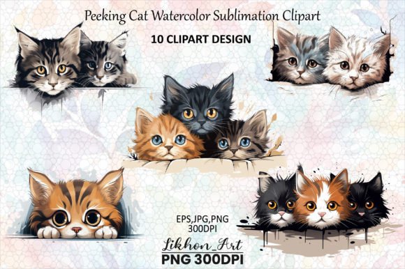 10 Peeking Cat Sublimation Clipart Grafik Druckbare Illustrationen Von likhon_art