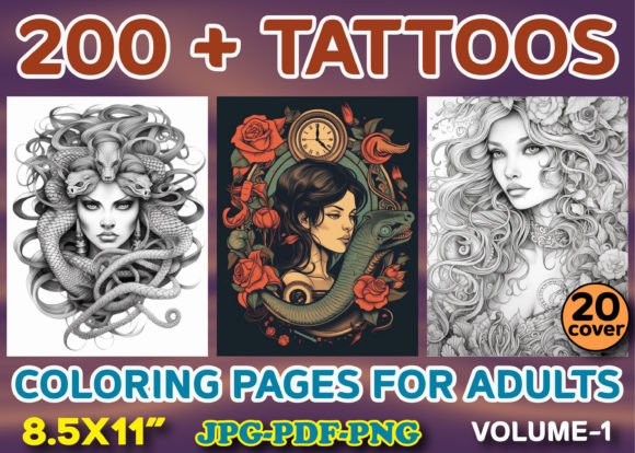 200 +Tattoos Coloring Pages for Adults Grafik Ausmalseiten & Malbücher für Erwachsene Von ArT zone