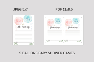 9 Balloons Gender Reveal Games Grafika Szablony do Druku Przez AlishaSDBoutique 3