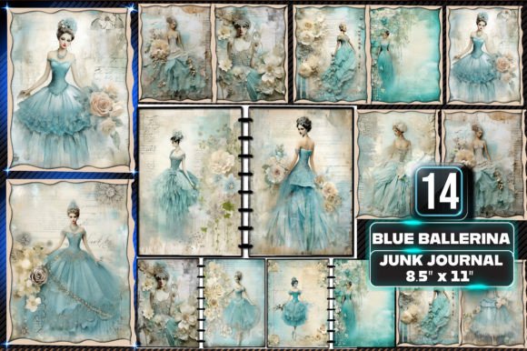 Blue Ballerina Junk Journal Shabby Chic Graphic Illustrations By Md Shahjahan