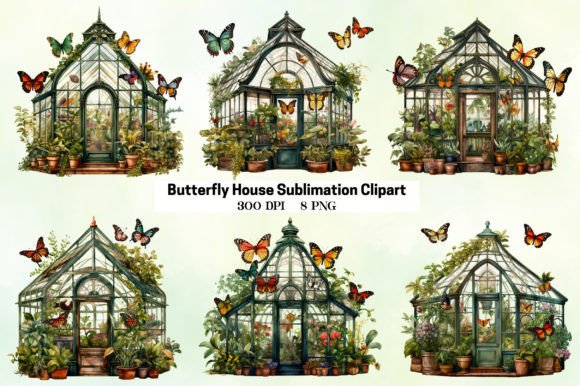 Butterfly House Sublimation Clipart Graphic Illustrations By MAMA
