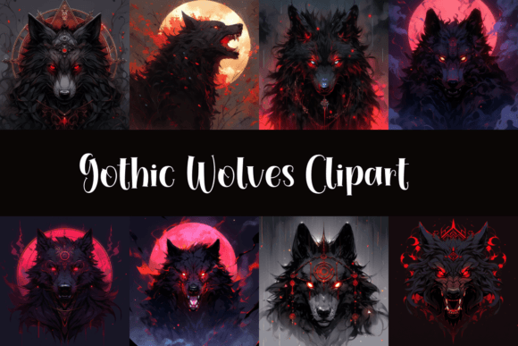 Gothic Wolves Clipart Graphic AI Illustrations By charmsnkissesXOXO