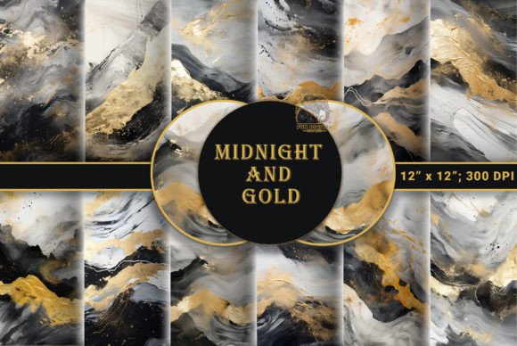 Midnight Gold: Chic Marble Papers Illustration Fonds d'Écran Par Fun Digital