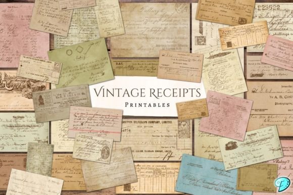 Vintage Receipts Printable Ephemera Graphic Objects By Emily Designs