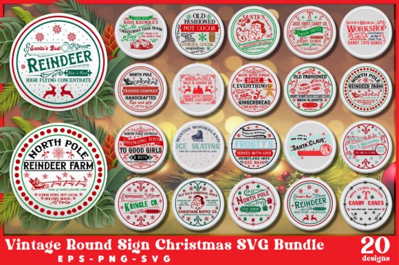 Vintage Round Sign Christmas SVG Bundle Gráfico Manualidades Por Graphic Home