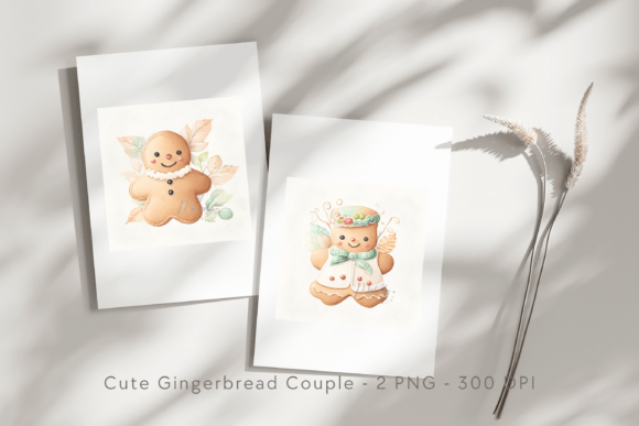Watercolor Cute Gingerbread Couple Gráfico Ilustraciones Imprimibles Por Melody Design