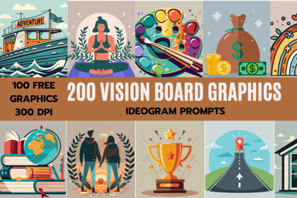 200 Prompts for Vision Board Clipart Graphic AI Graphics By Dreamwings Creations