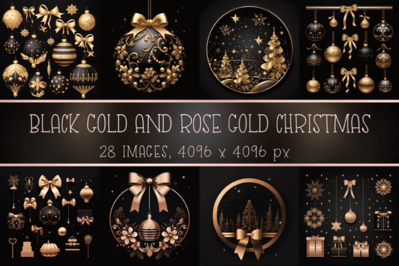 Black Gold Rose Gold Christmas Ornaments Graphic Backgrounds By Color Studio