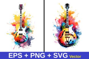 Watercolor Guitar Tshirt Design Bundle Graphic AI Illustrations By sumon758 4