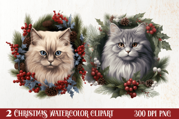 Christmas Cat Wreath Sublimation Clipart Grafik KI Illustrationen Von CraftArt