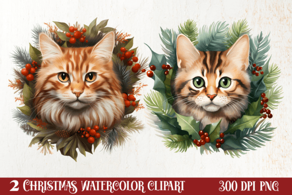 Christmas Cat Wreath Sublimation Clipart Grafik KI Illustrationen Von CraftArt