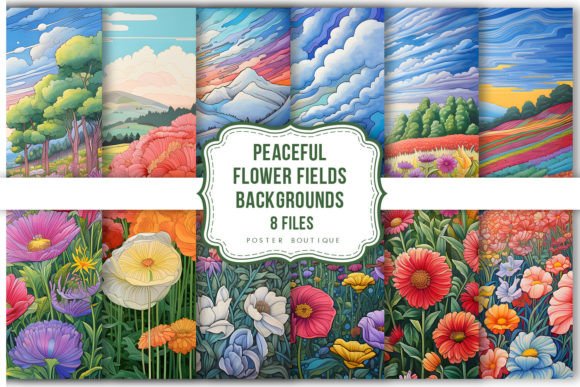 Peaceful Flower Fields Backgrounds Pack Graphic Illustrations By Poster Boutique