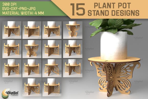 3D Plant Stand Laser Cut SVG Bundle Gráfico SVG 3D Por Digital Idea