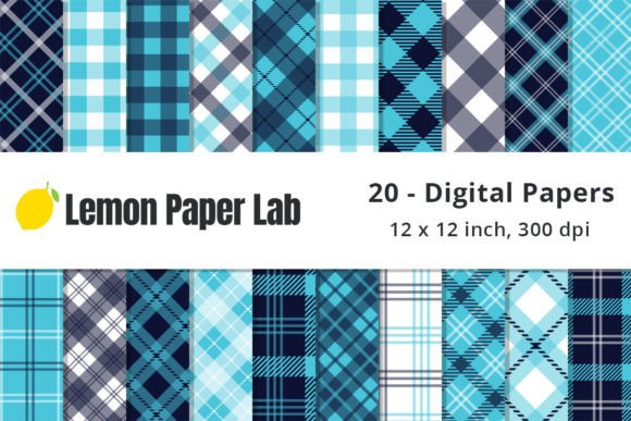 Aqua Blue Digital Plaid Scrapbook Paper Grafik Papier-Muster Von Lemon Paper Lab