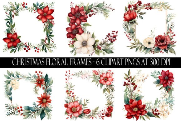 Christmas Floral Frame Clipart Graphic Illustrations By Digital Paper Packs