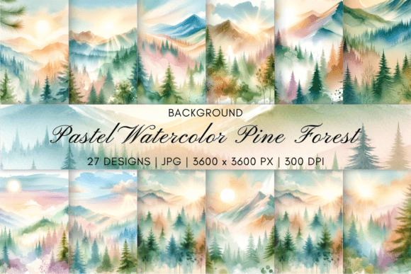 Pastel Watercolor Pine Forest Background Graphic Backgrounds By Artistic Wisdom