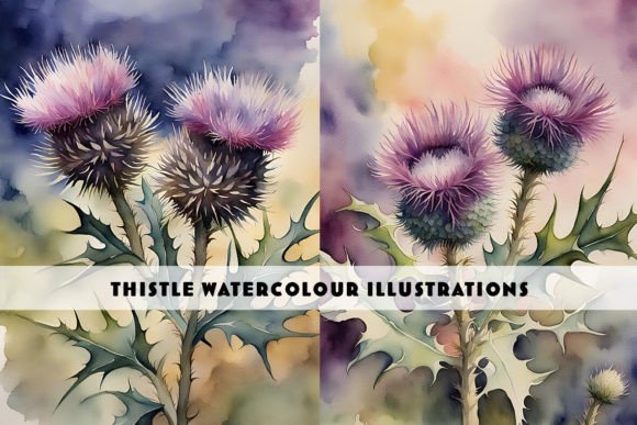 Thistle Watercolour Duo Gráfico Ilustraciones Imprimibles Por Siren Seventy One