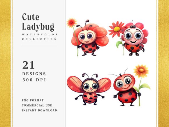 Watercolor Cute Ladybug Clipart Bundle Grafica Illustrazioni Stampabili Di DesignScotch