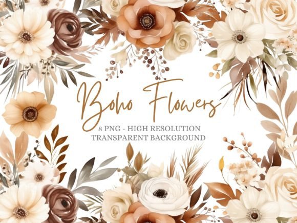 Boho Flowers & Arrangements PNG Cliparts Graphic Illustrations By Monica Paulon