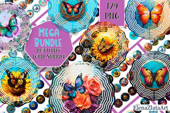 Butterfly Wind Spinner Mega Bundle Gráfico Ilustraciones Imprimibles Por ElenaZlataArt