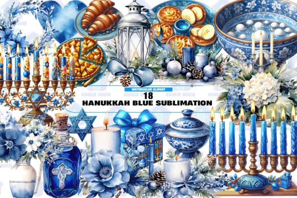 Hanukkah Blue Sublimation Clipart PNG Grafik Druckbare Illustrationen Von Kookie House