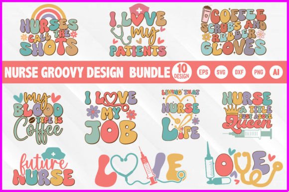 Nurse Groovy Designs Bundle Graphic T-shirt Designs By Designer_Sultana