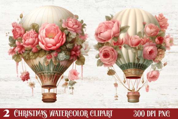 Christmas Hot Air Balloon Clipart PNG Graphic AI Illustrations By CraftArt
