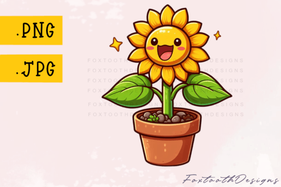 Happy Sunflower in Flower Pot Illustration Artisanat Par FoxtoothDesigns