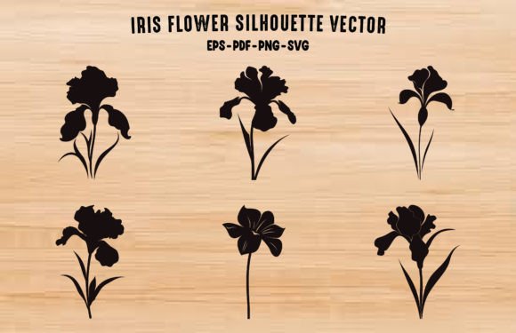 Iris Flowers Silhouettes Clipart Bundle Gráfico Ilustraciones Imprimibles Por Gfx_Expert_Team