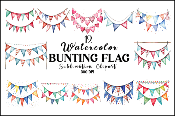 Watercolor Bunting Flag Clipart Graphic AI Illustrations By Naznin sultana jui